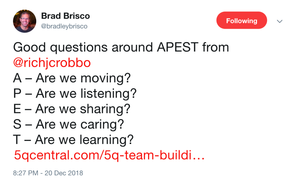 Brad Brisco Tweet on 5Q Questions